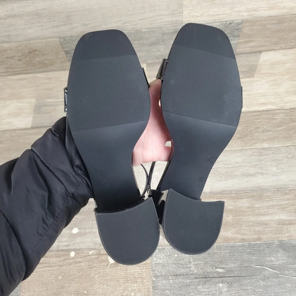Madden Girl Star Womens Platform Sandal Sz 9 M Black Patent Leather Ankle Strap